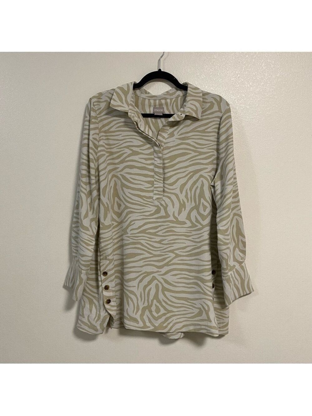 Chico’s Blouse Women’s Size 2/Large Zebra Print Long Sleeve Tunic Top Blouse